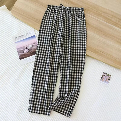 Japoniškos naujos pavasario ir rudens poros 100% medvilnės languotos kelnės vyriškos ir moteriškos didelių dydžių namų kelnės paprastos laisvalaikio kelnės