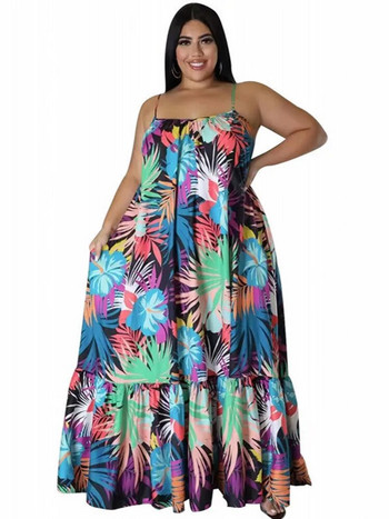 Ρούχα 5XL 4XL Plus Size Φορέματα Γυναικεία Ρόμπες Cascading Ruffle Καλοκαιρινό φθινόπωρο Print Loose Street Style Casual μεγάλου μεγέθους Maxi φόρεμα