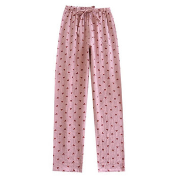 Crepe γυναικείο παντελόνι διπλό βαμβακερό παντελόνι πιτζάμες Casual απλό γυναικείο casual μαλακό πάτο ύπνου Ελαστική μέση στάμπα Πυζά