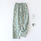 Kevadised uued naiste 100% marli puuvill, aluspõhja lill, naiste trükitud suures suuruses lahtised püksid värske stiiliga naiste kodurõivaste püksid