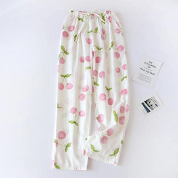 Άνοιξη Νέα Γυναικεία γάζα 100% βαμβακερή Sleep Flower Γυναικεία στάμπα μεγάλου μεγέθους Φαρδύ παντελόνι Fresh style Γυναικεία παντελόνια Homewear