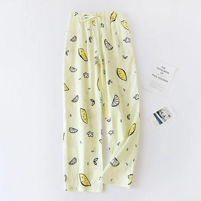 Kevadised uued naiste 100% marli puuvill, aluspõhja lill, naiste trükitud suures suuruses lahtised püksid värske stiiliga naiste kodurõivaste püksid