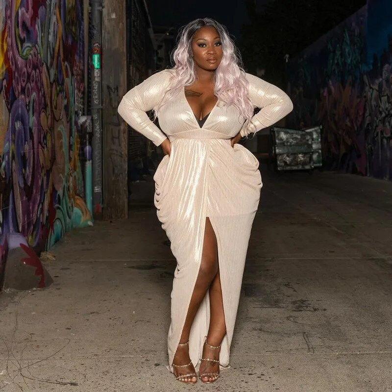 Didelio dydžio moteriški drabužiai vakarėliams Elegantiškos seksualios V kaklo masyvios kūno spalvos vakarinės suknelės mados gatvės drabužiai Didmeninė prekyba