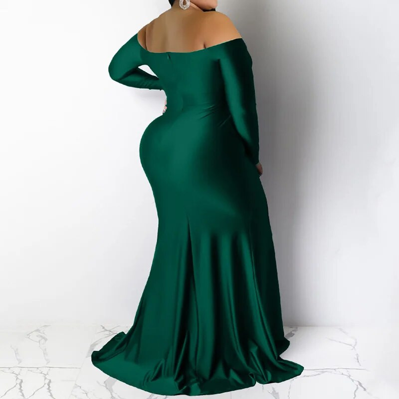 Vakarinis vakarėlis Seksuali, nenuplėšta nuo pečių, vienspalvė, ilgomis rankovėmis, giliai V formos iškirpte, su šakute aukštu juosmeniu užtrauktuku plius dydžiai, maksimali suknelė moterims