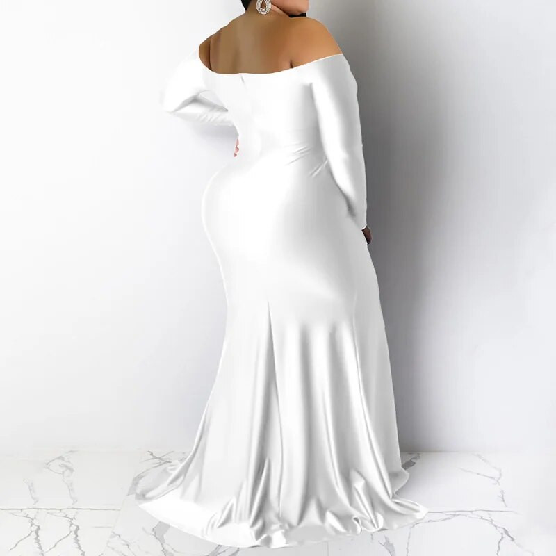 Vakarinis vakarėlis Seksuali, nenuplėšta nuo pečių, vienspalvė, ilgomis rankovėmis, giliai V formos iškirpte, su šakute aukštu juosmeniu užtrauktuku plius dydžiai, maksimali suknelė moterims