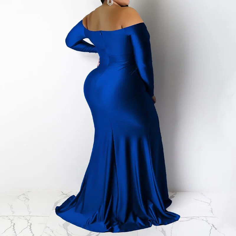 Vakarinis vakarėlis Seksuali, nenuplėšta nuo pečių, vienspalvė, ilgomis rankovėmis, giliai V formos iškirpte, su šakute aukštu juosmeniu užtrauktuku plius dydžiai, maksimali suknelė moterims