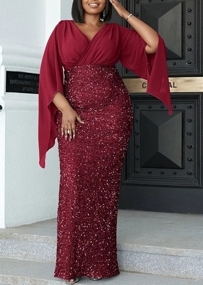 2023. aasta suures suuruses luksuslik kleit, läikiv šifoonist lahtine Sherfang, suures suuruses elegantne pidulik kleit V-kaelusega