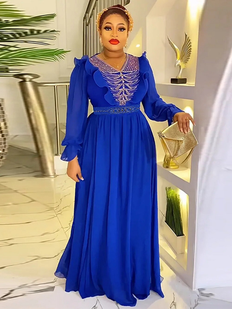 Afrikietiškos suknelės moterims 2024 m. plius dydis Elegantiška vakarinė suknelė Ilga suknelė Afrikos drabužiai Maxi Kaftan Musulmonų šifono chalatas Moteris