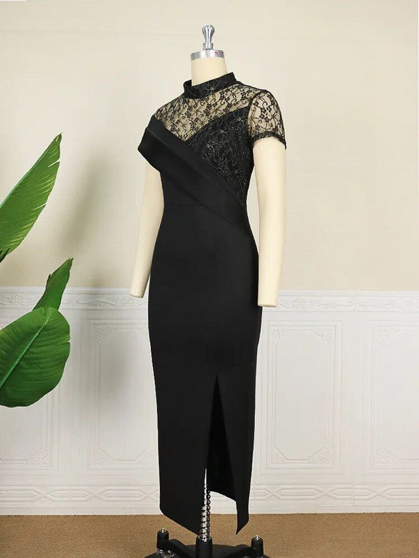 Crne duge maturalne haljine s visokim izrezom, čipkastim objedinjavanjem, ženske večernje koktel klupske zabave, afričke haljine Seksi odjeća s prorezima 2023.