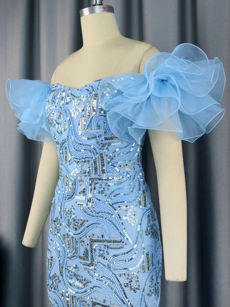 Ljubičaste haljine sa šljokicama s otvorenim ramenima, vezom, cvjetnim oblozima, svjetlucavim večernjim koktelom, midi haljinama za vjenčanje za žene 2023.