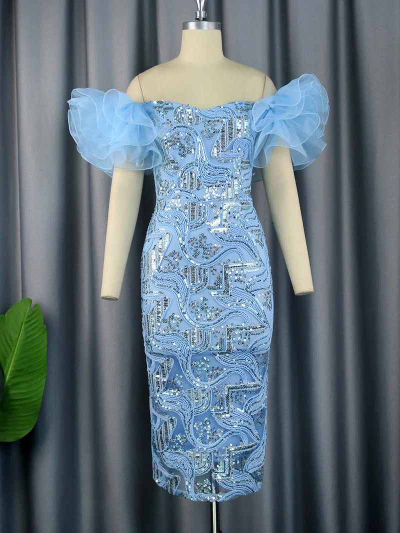 Ljubičaste haljine sa šljokicama s otvorenim ramenima, vezom, cvjetnim oblozima, svjetlucavim večernjim koktelom, midi haljinama za vjenčanje za žene 2023.