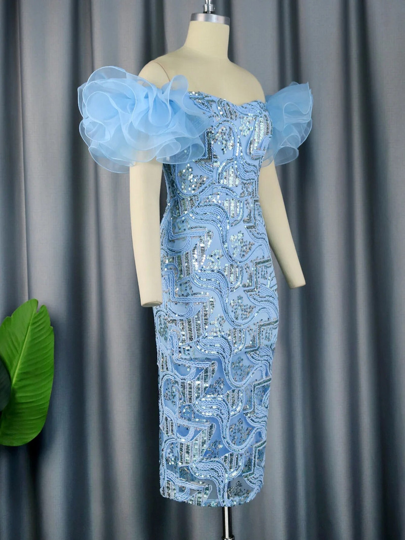 Ljubičaste haljine sa šljokicama s otvorenim ramenima, vezom, cvjetnim oblozima, svjetlucavim večernjim koktelom, midi haljinama za vjenčanje za žene 2023.