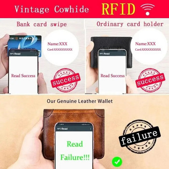 Портфейли за Rfid защита от кожа за мъже Винтидж, тънки, къси, многофункционални ID, притежател на кредитна карта, чанта за пари