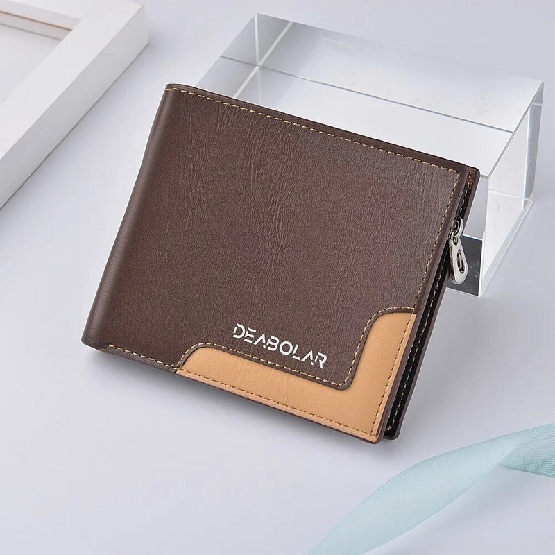 Vyriška piniginėTrumpa trijų sulankstoma pu pinigų segtukų sujungimo verslo monetų piniginė su užtrauktuku kelių kortelių maišelis Monetų užtrauktuku piniginė