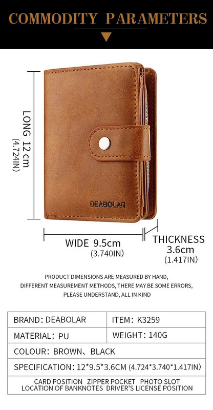 Nova muška kratka studentska torba za kartice od PU kože, kopča na patentni zatvarač, retro novčanik