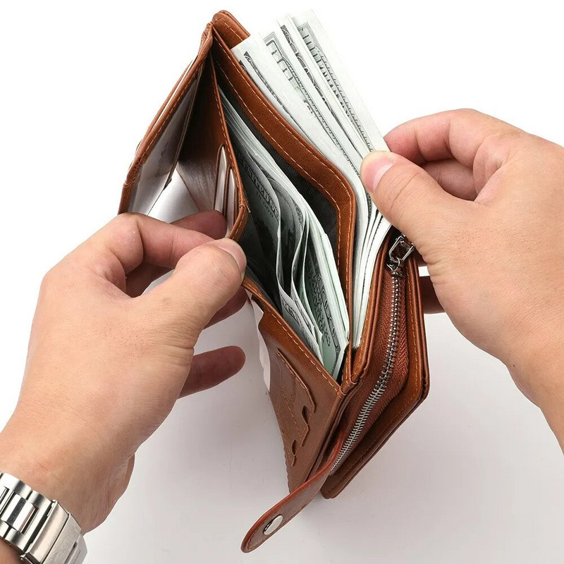 Nova muška kratka studentska torba za kartice od PU kože, kopča na patentni zatvarač, retro novčanik