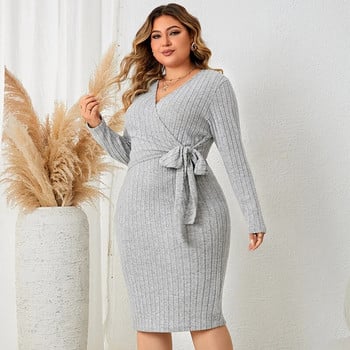 Fashion Plus Size Γυναικεία ρούχα με μακρυμάνικο V-λαιμόκοψη Casual σέξι φόρεμα Bodycon Φθινόπωρο Κομψό και όμορφο γυναικείο φόρεμα