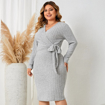 Fashion Plus Size Γυναικεία ρούχα με μακρυμάνικο V-λαιμόκοψη Casual σέξι φόρεμα Bodycon Φθινόπωρο Κομψό και όμορφο γυναικείο φόρεμα