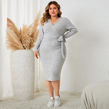 Fashion Plus Size Γυναικεία ρούχα με μακρυμάνικο V-λαιμόκοψη Casual σέξι φόρεμα Bodycon Φθινόπωρο Κομψό και όμορφο γυναικείο φόρεμα