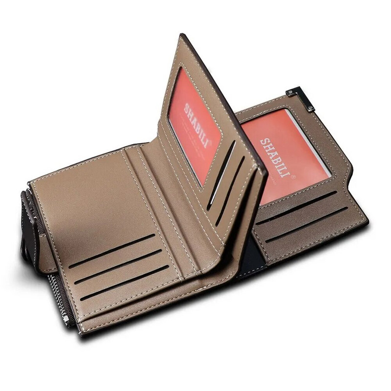 PU odos trumpos prabangios vyriškos piniginės su užtrauktuku monetų kišeninis kortelių laikiklis Vyriškas piniginės sankabos nuotraukų laikiklis Gamintojas Vyriškas piniginės Piniginė