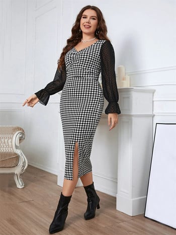 Plus Size 4XL Patchwork Γυναικεία Ρούχα 2023 Φθινοπωρινό, Χειμερινό Bodycon εμπριμέ Κομψά φορέματα για πάρτι Casual Γυναικεία μακριά φορέματα με δαντέλα