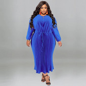 Didelio dydžio klostuota elegantiška suknelė moteriška solidi prabangus chalatas 2023 m. rudens žiema moteriškas mados audinys didelio dydžio 5xl vakarėlio suknelė