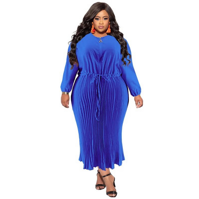 Didelio dydžio klostuota elegantiška suknelė moteriška solidi prabangus chalatas 2023 m. rudens žiema moteriškas mados audinys didelio dydžio 5xl vakarėlio suknelė