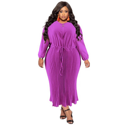 Didelio dydžio klostuota elegantiška suknelė moteriška solidi prabangus chalatas 2023 m. rudens žiema moteriškas mados audinys didelio dydžio 5xl vakarėlio suknelė