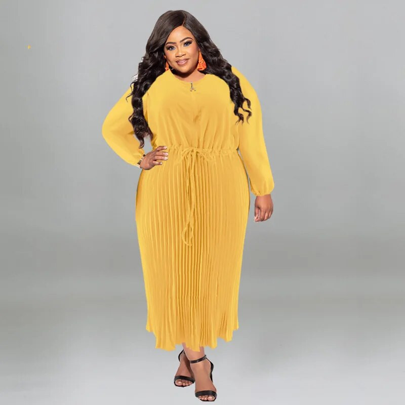 Didelio dydžio klostuota elegantiška suknelė moteriška solidi prabangus chalatas 2023 m. rudens žiema moteriškas mados audinys didelio dydžio 5xl vakarėlio suknelė