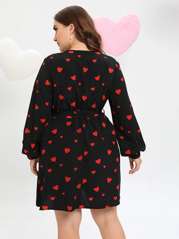 Γυναικεία φορέματα Finjani Plus Size 2023 Summer Allover Heart Print Ζώνη Μίντι Φόρεμα Κομψό Φόρεμα με μοτίβο καρδιάς