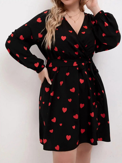 Finjani haljine veće veličine za žene, ljeto 2023., midi haljina s remenom i printom srca, elegantna haljina s uzorkom srca