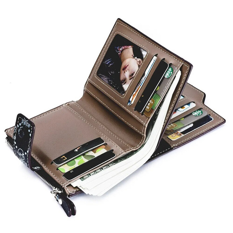 Uus vana lilleline multifunktsionaalne rahakott Meeste lühike vertikaalne lukuga lukuga retro rahakott