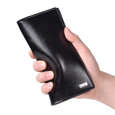 Мъжка модна дълга чанта Мобилен портфейл от мека кожа с голям капацитет