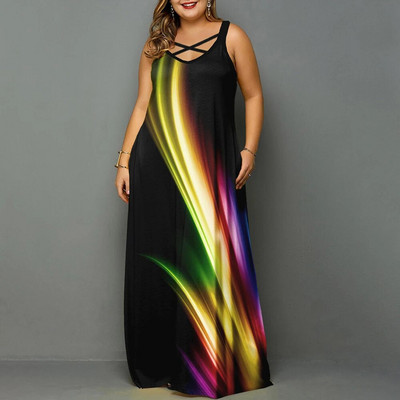 Ženska modna ležerna haljina s oblinama velike veličine, dugačka haljina s otisnutim uzorkom Boho velike veličine 5XL Peplum haljine za žene sarafan za zabavu