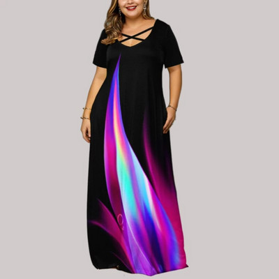 Ženska modna ležerna haljina s oblinama velike veličine, dugačka haljina s otisnutim uzorkom Boho velike veličine 5XL Peplum haljine za žene sarafan za zabavu