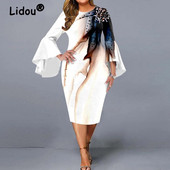 Σέξι κομψά φορέματα πάρτι Bodycon για γυναικεία ρούχα Plus Size Σέξι κομψά φορέματα πάρτι για φθινοπωρινά ρούχα Φθινοπωρινή μόδα Ψηλόμεση στάμπα μακρυμάνικο Midi φόρεμα Vestidos