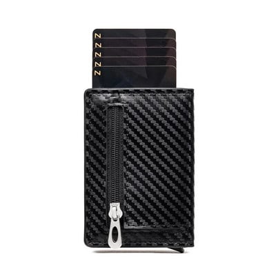 Bycobecy Custom Rfid Smart Wallet Oglekļa šķiedras kredītkaršu turētājs Vīriešu ādas maks Minimālisma naudas maks Monētas Kabatas rāvējslēdzēja maciņš