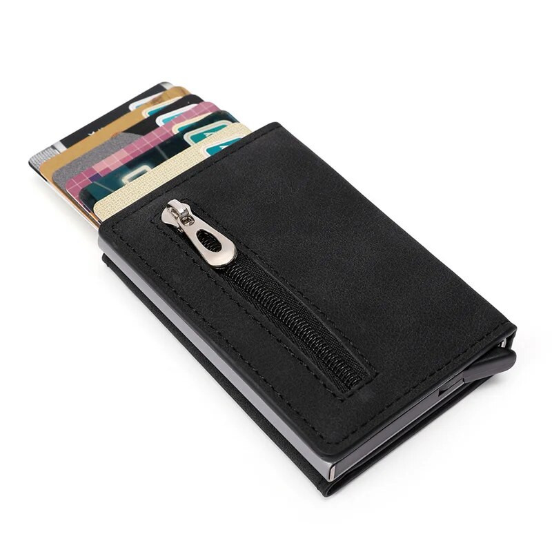 Bycobecy Custom Rfid Smart Wallet Anglies pluošto kreditinių kortelių laikiklis Vyriškas Odinis Piniginė Minimalistinė piniginė Monetų Kišeninė Piniginė su užtrauktuku