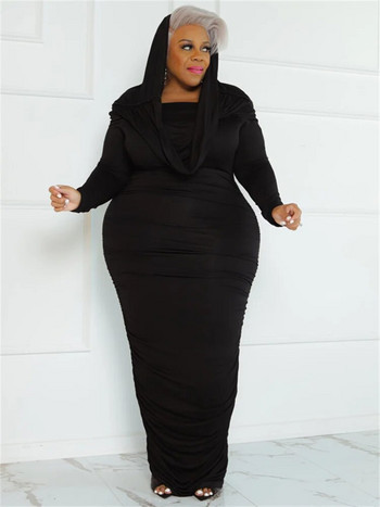 Wmstar Plus Size Φορέματα Γυναικεία Solid Off Shoulder Μακρυμάνικο Draped Bodycon Stretch Κομψό φόρεμα Maxi Χονδρική Dropshipping