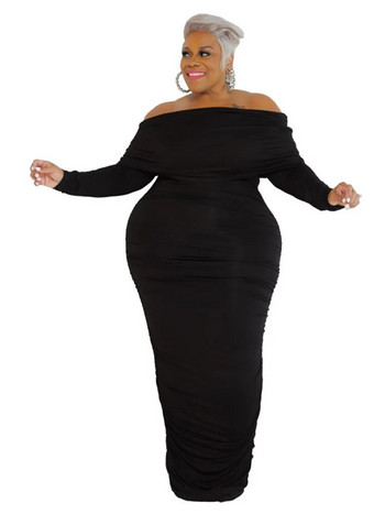 Wmstar Plus Size Φορέματα Γυναικεία Solid Off Shoulder Μακρυμάνικο Draped Bodycon Stretch Κομψό φόρεμα Maxi Χονδρική Dropshipping