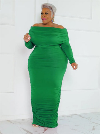 Wmstar Plus Size Φορέματα Γυναικεία Solid Off Shoulder Μακρυμάνικο Draped Bodycon Stretch Κομψό φόρεμα Maxi Χονδρική Dropshipping