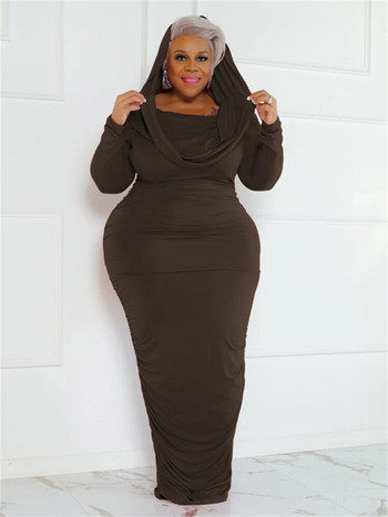 Wmstar Plus Size Φορέματα Γυναικεία Solid Off Shoulder Μακρυμάνικο Draped Bodycon Stretch Κομψό φόρεμα Maxi Χονδρική Dropshipping