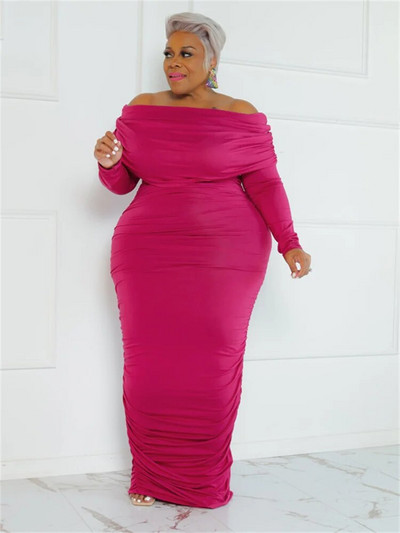 Wmstar Haljine velikih veličina, ženske jednobojne, jednobojne, dugih rukava, drapiranog uzdužnog kroja, rastezljiva, elegantna maksi haljina, veleprodaja Dropshipping