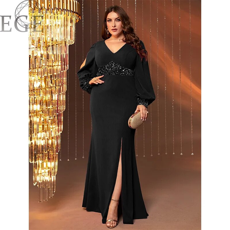 2023 Plus Size 5XL6XL Sequins Sequins Glitter õhtukleit banketipeo pikkade varrukatega elastne Bodycon pakett puusa pikk kleit suures suuruses