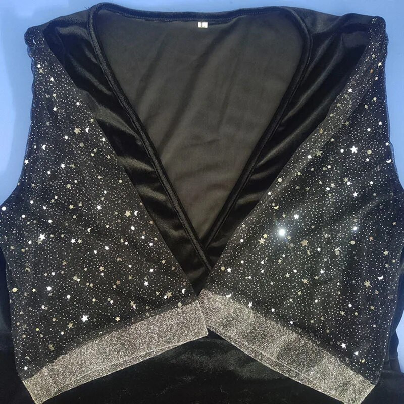 Ženska večernja haljina velike veličine 2023. Elegantna šljokičasta haljina s V izrezom i mrežastim rukavima od baršuna Nepravilna haljina za svečane prilike Vestidos