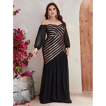 Plus Size Off Shoulder Chiffon Φαρδύ βραδινό φόρεμα 4XL5XL Μεγάλο μέγεθος ριγέ παγιέτες πολυτελές πάρτι μόδας μάξι γυναικείο φόρεμα 2023