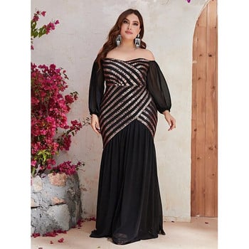 Plus Size Off Shoulder Chiffon Φαρδύ βραδινό φόρεμα 4XL5XL Μεγάλο μέγεθος ριγέ παγιέτες πολυτελές πάρτι μόδας μάξι γυναικείο φόρεμα 2023