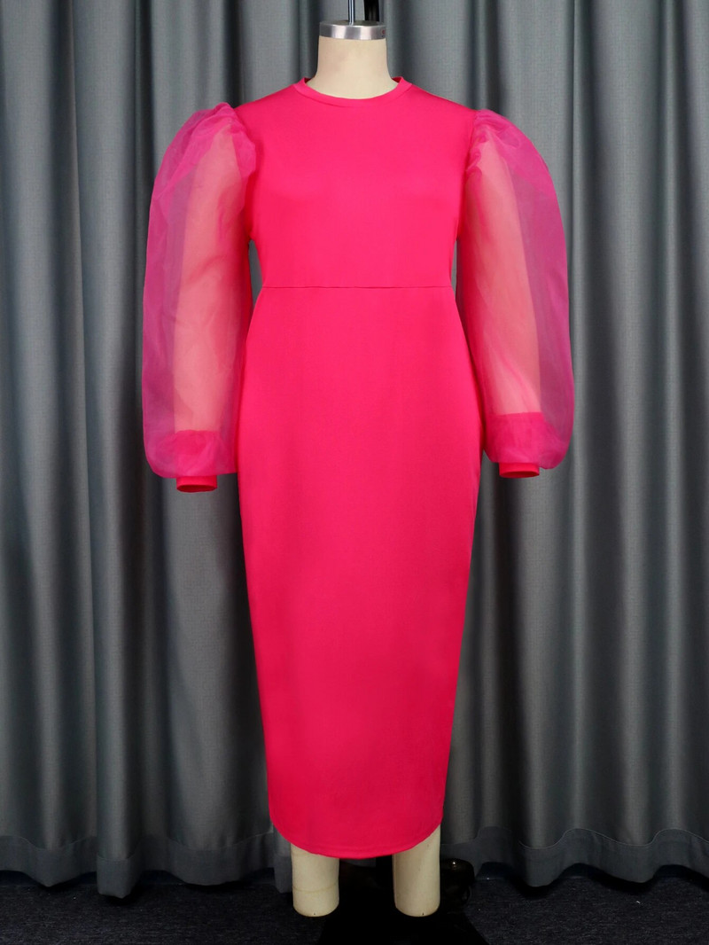 Midi vakarėlių suknelės moterims O kaklo tiulis, ilgas rankoves, Bodycon gimtadienio vakaro renginys, didelio dydžio chalatų komplektai