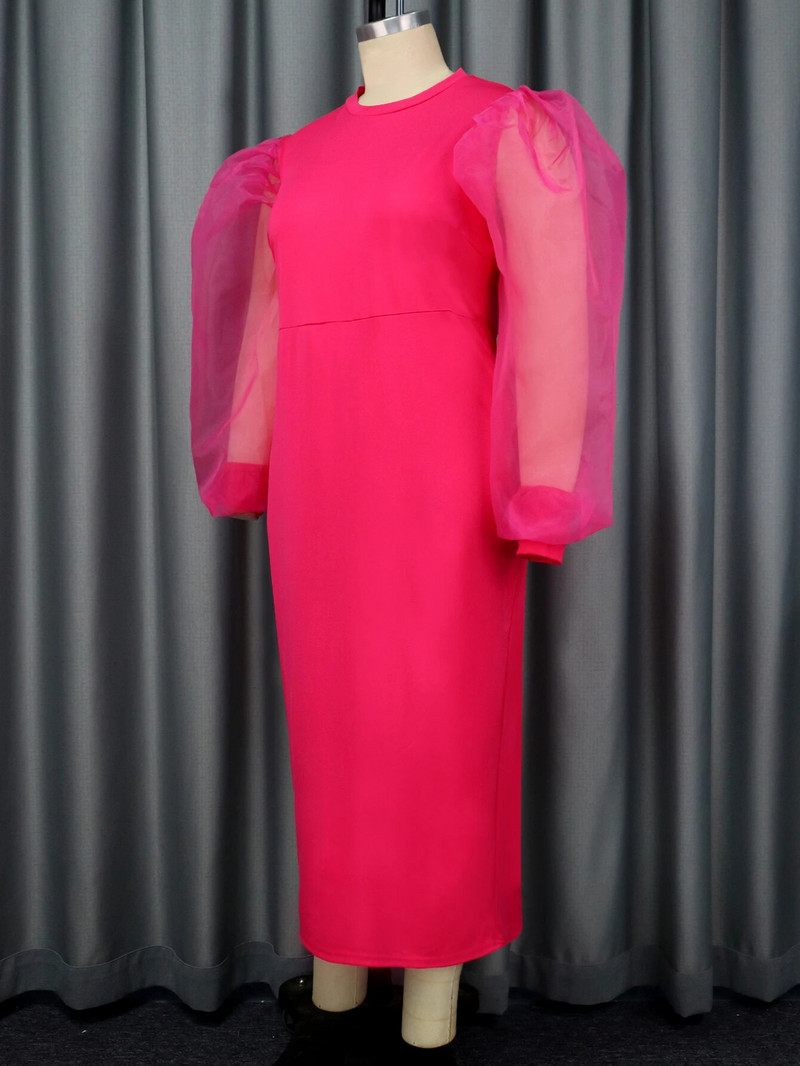 Midi vakarėlių suknelės moterims O kaklo tiulis, ilgas rankoves, Bodycon gimtadienio vakaro renginys, didelio dydžio chalatų komplektai