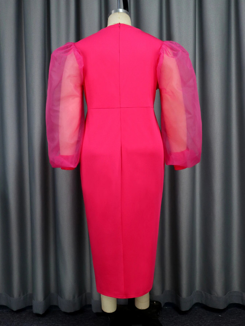 Midi vakarėlių suknelės moterims O kaklo tiulis, ilgas rankoves, Bodycon gimtadienio vakaro renginys, didelio dydžio chalatų komplektai